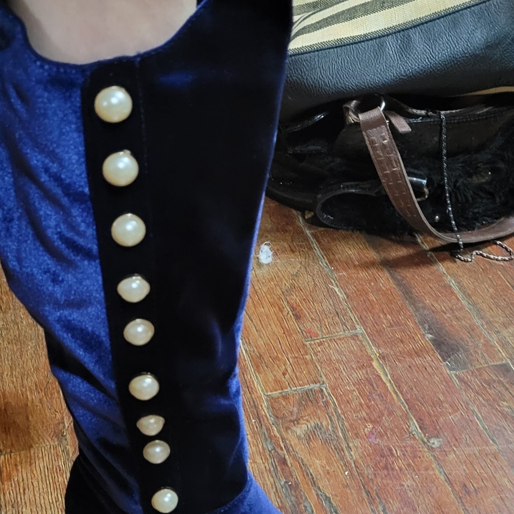 BLUE VELVET OVER KNEE BOOTS - Picture 3 of 9